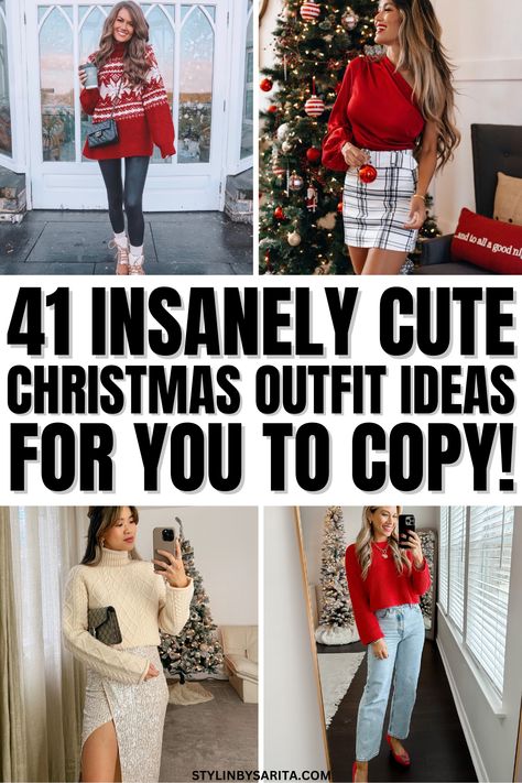 christmas outfit ideas Christmas Outfit Ideas For Women Indian, Women’s Christmas Outfit Ideas, Easy Christmas Outfits For Women, Cute Christmas Concert Outfits, Christmas Western Outfits Women, Christmas Light Outfit Ideas, Cold Weather Christmas Outfits, Christmas Ootd Ideas, Christmas Jean Outfit Ideas For Women