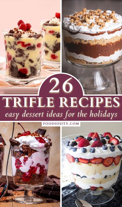 Trifle Desserts Christmas, Triffle Recipe, Trifle Bowl Desserts, Trifle Recipes Easy, Trifle Bowl Recipes, Easy Trifle, Easy Dessert Ideas, Trifle Dessert Recipes, Easy Dessert Bars