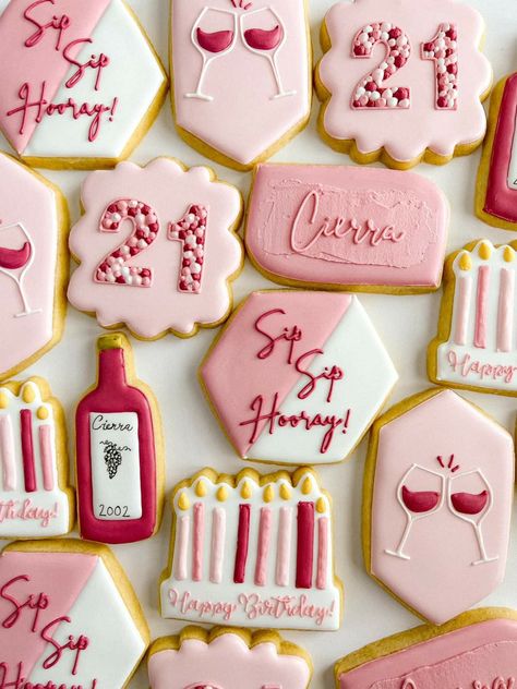 Pink Birthday Cookies, Purse Cookies, 2024 Cookies, Pink Era, 30th Bday Party, 21st Birthday Cakes, 30 Birthday, 30th Bday, Sugar Cookie Designs