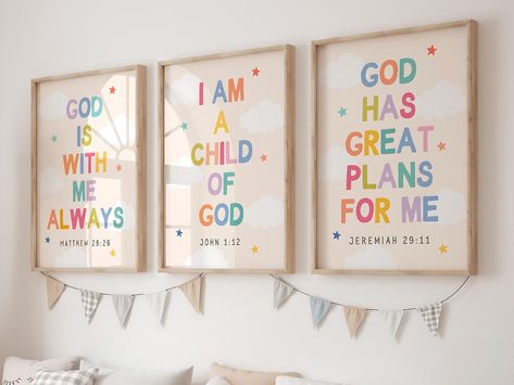 ✨🌈 Brighten up your child's space with our Set of 3 Colorful Children Bible Verse Wall Art Prints! 🌈✨   ChristianToddlerWallArt,ChristianPlayroomDecor,SundaySchoolClassroomDecor,BiblicalWallArtForKids,CuteChristianPrints,NurseryWallArt,Jeremiah2911,RainbowLettersBibleVerse,InspiringFaith,KidsRoomDecor,SpiritualGrowthForKids,CatholicPlayroomPrints,CatholicClassroomDecor,BibleVerseForKidsRoom,ChristianPrintablesToddlers,ColorfulBibleVerseWallArt,ColorfulBibleVersePrints,CatholicKidsRoom,ChristianBabyRoomDecor,SundaySchoolDecorPoster,ImAChildOfGod,ChristianNurseryWallArt,FaithBasedDecor,KidsFaithArt,ChristianHomeDecor,BibleVersePrints,ChristianKidsDecor,NurseryBibleQuotes,ChristianWallArt,BibleQuotesForKids,ReligiousNurseryDecor,ChristianGiftsForKids,BiblicalInspirationForKids Noahs Ark Playroom, Bible Verse For Playroom, Christian Playroom Decor, Christian Wall Art For Kids, Christian Nursery Wall Art, Church Nursery Ideas Decor, Christian Preschool Classroom Decor, Children Bible Verses, Christian Classroom Decor