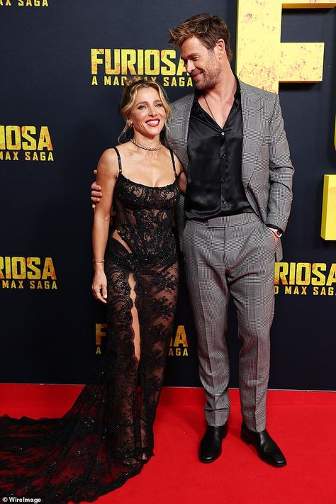 Chris Hemsworth and his wife Elsa Pataky looked as loved-up as ever as they attended the A... Chris Hemsworth Movies, Chris Hemsworth Wife, Chris Hemsworth And Elsa Pataky, Black Lace Gown, Elsa Pataky, Adventure Movie, Anya Taylor Joy, Movie Premiere, Mad Max