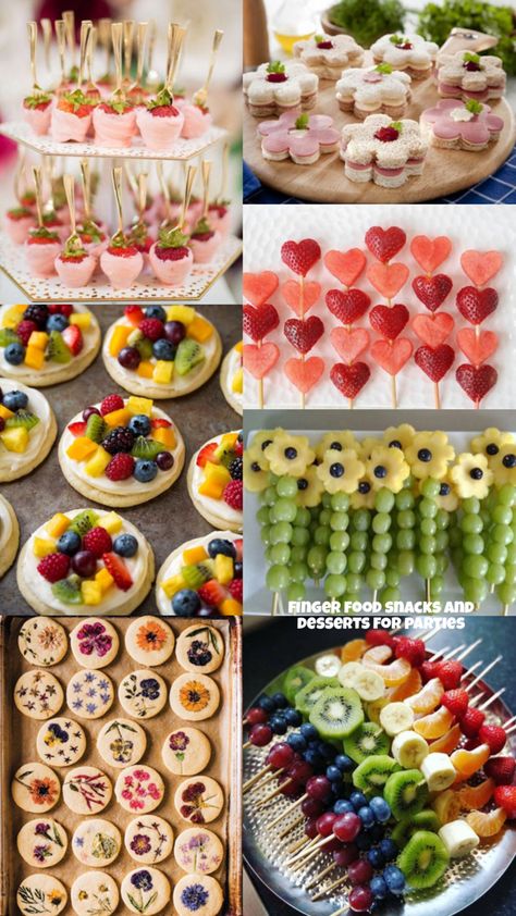 Her are some good easy to make snack and desserts for parties. I am planning a party for my daughter and will be using these ideas! Princess Party Snacks, Fairy Snacks, Finger Food Snacks, Desserts For Parties, Garden Party Recipes, Planning A Party, Peanuts Birthday, Fairy Food, Easy To Make Snacks