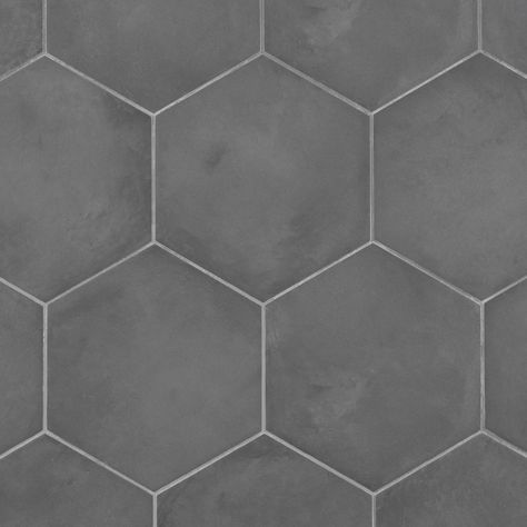 Inspired by encaustic tiles, the Storm Hex Collection puts a modern twist on this rich tradition of design: five trendy colors and two decorative options elevate the hexagon shape into a contemporary and artful visual. Ranging from warm white and gray to cool blue and aqua, the Ava color palette opts for an airy look that reimagines traditional cement tile with a fresh perspective. Two multicolor pieces with a framed pattern add a decorative graphic element that lends itself for mixing and matching to create more than one elegant composition. Artmore Tile Storm Hex Charcoal Black 8-in x 10-in Matte Porcelain Encaustic Tile (12.66-sq. ft/ Carton) | EXT3RD107118 Tile Color Palette, Tropical Tile, Hexagon Floor, Exterior Tiles, Handcrafted Tile, Ivy Hill Tile, Encaustic Tile, Porcelain Floor, Hexagon Tiles