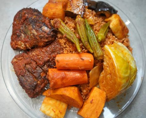 Thieboudienne (Senegalese Jollof) Carrot Curry, Food From Different Countries, Small Cabbage, Meat Pasta, Jollof Rice, National Dish, Catering Food, Stuffed Pepper Soup, African Food