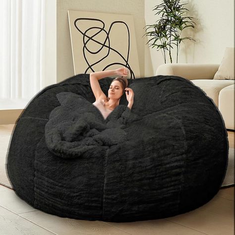 HDMLDP Bean Bag Chair for Adults Kids Without Filling Comfy Fluffy Giant Round Beanbag Lazy Sofa Cover for Reading Chair Floor Chair, 6FT, Black Fluffy Chair, Adult Bean Bag Chair, Lazy Sofa, Reading Chair, Bag Chair, Sofa Cover, Sofa Covers, Bean Bag, Floor Chair