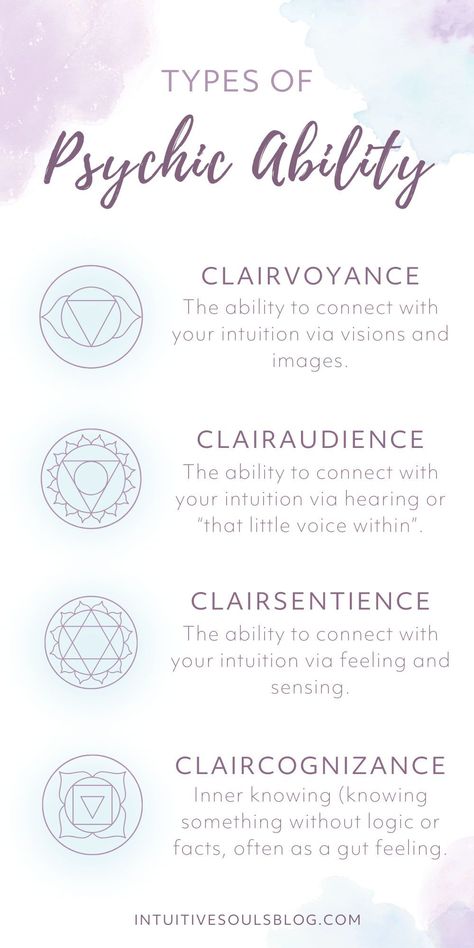 Are you an intuitive beginner? Discover the 4 core psychic abilities and how they work: clairvoyance (seeing), clairsentience (feeling), clairaudience (hearing), and claircognizance (inner knowing). Each of these abilities tell the same message but in different ways. Read the post to expand your spiritual awakening today! Develop Psychic Abilities, Different Psychic Abilities, Types Of Psychic Abilities, The Clairs Psychic, Clairsentience Psychic Abilities, Clairvoyant Psychic Abilities, Intuition Developing, Metaphysical Spirituality, Tarot Card Readers