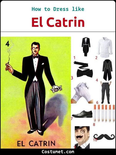 El Catrin's Costume from Loteria Diy Loteria Cards Costume, Loteria Costumes Ideas, Loteria Costume, Diy Loteria Cards, Cards Costume, Tail Coat, Loteria Cards, Halloween Party Costumes, Mens Costumes