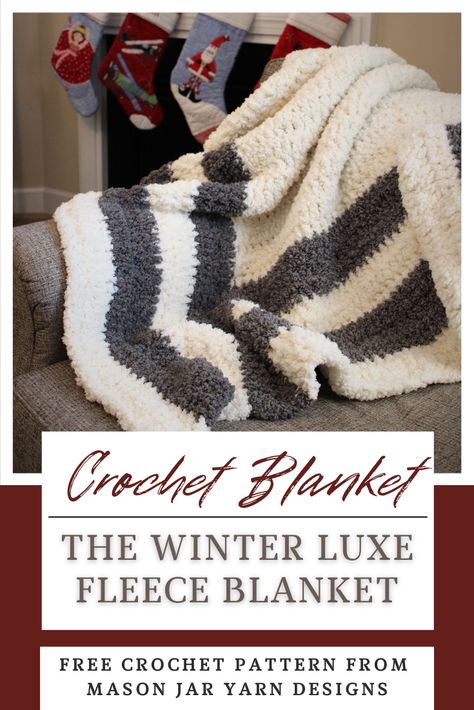 Crochet the most soft and luxurious blanket this winter that will ward off those chilly nights! The Winter Luxe Fleece Blanket works up fast using simple crochet stitches and super bulky yarn. Super Bulky Crochet Blanket, Easy Crochet Patterns Free Beginners, Bulky Yarn Patterns, Crochet A Blanket, Bulky Yarn Crochet, Chunky Yarn Blanket, Chunky Yarn Crochet, Crochet Blanket Diy, Chunky Crochet Blanket Pattern