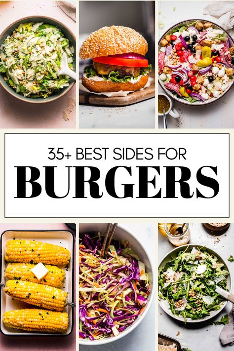 Wondering what the best sides for burgers are? These side dishes pair with all your favorite burger recipes. // hotdogs // brats // bbq Easy Sides With Burgers, Hamburgers Sides Dishes Ideas, Sides With Hamburgers, Sides With Burgers, What To Serve With Hamburgers, Best Sides For Burgers, Side For Burgers, Side Dishes For Burgers, Sides For Hamburgers