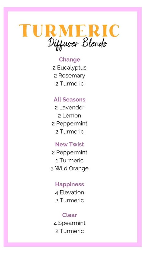 Essential Oil Perfume Blends, Perfume Blends, Turmeric Essential Oil, Doterra Diffuser, Essential Oil Diffuser Blends Recipes, Diy Aromatherapy, Oil Perfume, Essential Oil Diffuser Blends, Doterra Oils