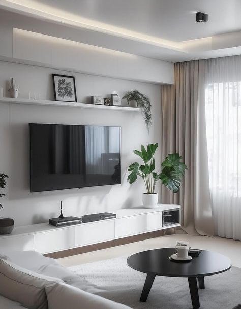 Simple Yet Elegant Modern TV Wall Design Simple Living Room Wall Design, Simple Tv Wall Decor, Tv Wall Decor Ikea, Tv Wall Decor Simple, Asymmetrical Tv Wall, Tv Wall Decor Modern, Tv Wall Design Simple, Tv Wall Paint Ideas, Simple Tv Wall Ideas