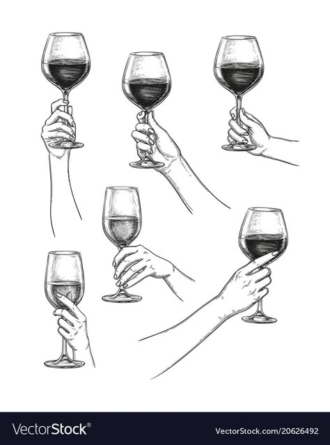 Drinking Alcohol Drawing Reference, How To Pose With A Glass Of Wine, Hand Holding Glass Of Wine Reference, Wine Glass Hand Reference, Wine Holding Pose, Hand Holding Goblet Reference, Holding Wine Drawing, Holding Wine Glass Reference Drawing, Wine Glass Sketch Drawings