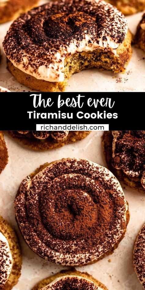 These tiramisu cookies are made with soft and chewy coffee cookies topped with creamy mascarpone cream, and topped with cocoa powder. Italian Food Pasta, Tiramisu Recipes, Best Tiramisu, Tiramisu Cookies, Colorful Cookies, Mascarpone Cream, Food Pasta, Eat Cookies, Tiramisu Recipe