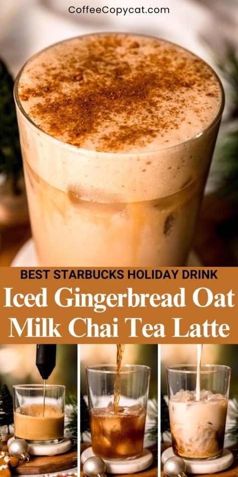 Iced Gingerbread Oat Milk Chai Tea Latte (Starbucks Copycat) - coffeecopycat.com Chai Tea Latte Concentrate Recipe, Chi Tea Latte Recipe, Chia Latte Recipe, Chai Tea Starbucks, Milk Chai Tea, Iced Chai Latte Recipe, Chai Latte Starbucks, Chai Tea Latte Starbucks, Pumpkin Chai Tea