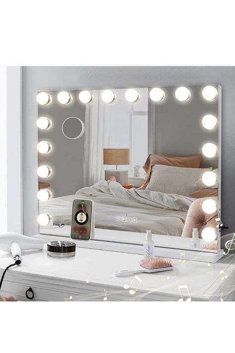 80x60cm Bluetooth Vanity Mirror with Lights Extra Large Lighted Makeup Mirror with 18 Dimmable LED Bulbs 3 Colour Modes for Bedroom Bluetooth Vanity Mirror, Hollywood Mirror With Lights, Hollywood Makeup Mirror, Hollywood Vanity Mirror, Vanity Mirror With Lights, Lighted Makeup Mirror, Hollywood Vanity, Hollywood Lights, Hollywood Mirror