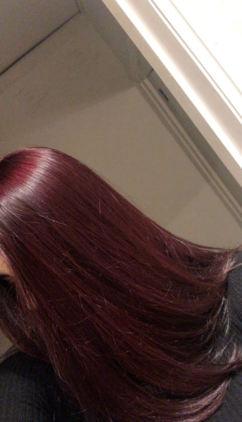 Hair Color Ideas For Students, Red Hair On Black Hair Without Bleach, Black Reddish Hair, Maroon Hair Curly, Dark Red Hair Straight, Cherry Red Hair Styles, Cherry Brown Red Hair, Dark Res Hair, Hair Dye Ideas Straight Hair