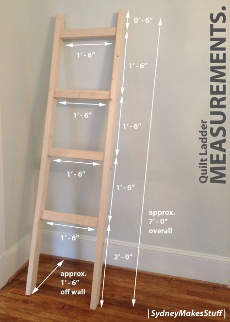 woodworking shop DIY Quilt Ladder – Step by step instructions on how to make your own display f. D Quilt Ladder, Diy Blanket, Diy Ladder, Diy Blanket Ladder, Quilt Display, Quilt Rack, Woodworking Joinery, Woodworking For Kids, Blanket Ladder