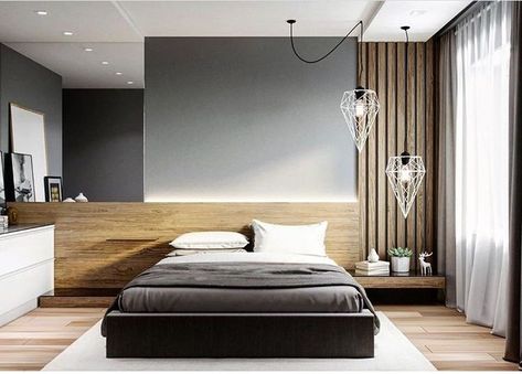 the mirror on the left side adding depth to the room Minimal Interior Design, 아파트 인테리어, Trendy Bedroom, Gray Bedroom, Modern Bedroom Design, Minimalism Interior, Bedroom Lighting, Bedroom Colors, Bedroom Bed