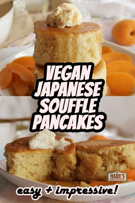 Vegan Souffle, Japanese Souffle Pancakes Recipe, Pancakes Recipe Vegan, Baking Recipes Vegan, Souffle Pancakes Recipe, Japanese Souffle Pancakes, Souffle Pancake, Vegan Lemon Cake, Vegan Japanese