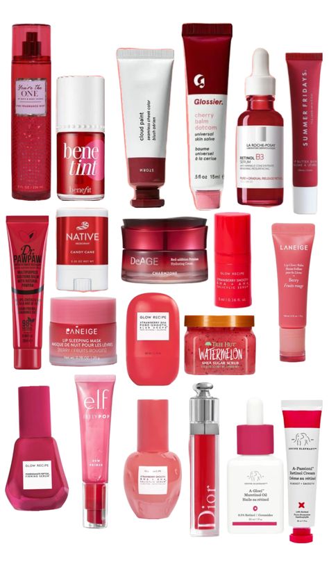 Red skincare #beauty Red Skincare Aesthetic, Red Skincare, Balm Dotcom, Hygiene Products, Elegant Aesthetic, Hydrating Cream, Cloud Painting, Strawberry Recipes, Red Aesthetic