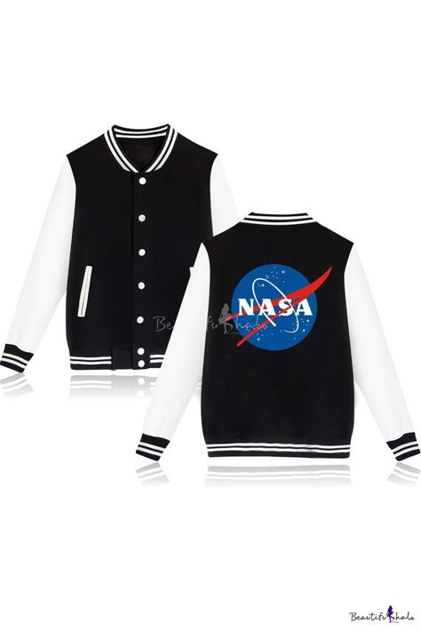 Jacket Types, Cosmic Fashion, Nasa Clothes, Blood Shirt, Cool Coats, Baseball Varsity Jacket, Stylish Jackets, Single Breasted Jacket, Vintage Coat