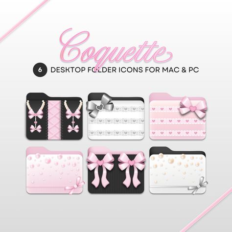 Pink Png Coquette, Mac App Icons, Stickers On Computer, Pc Icons Png, Black Folder Icon, Girly Pc Setup, Coquette Website, Desktop File Icons, Pink Folder Icon