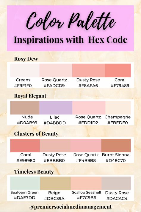 Color palette with hex codes. Follow for more lovely colors. 💜 .⠀ #colorscheme #colorpalette #colourlove #graphicdesign #colorinspiration #colorswatches #color #hexcode Color Palette Hex Codes, Color Palette With Hex Codes, Branding Color Palette, Lilac Roses, Hex Codes, Hex Colors, Cream Roses, Social Media Branding, Seafoam Green