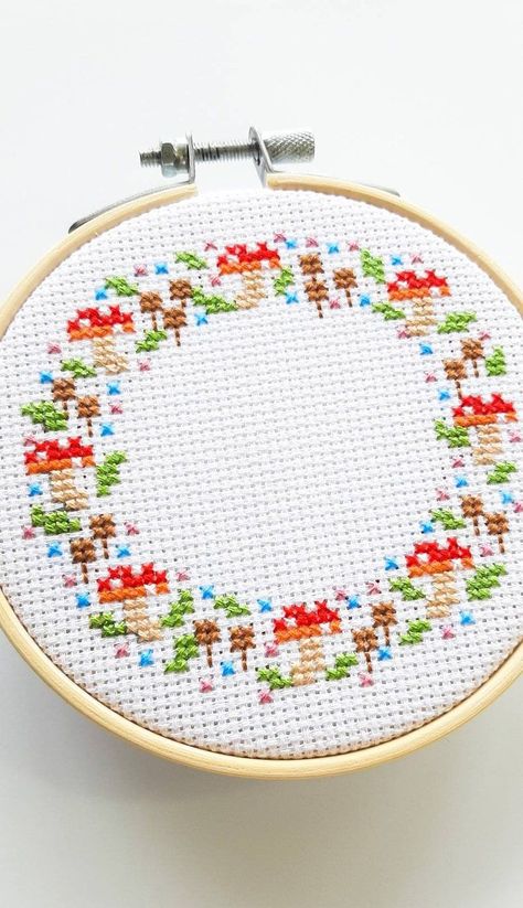 Mushroom cross stitch pattern - fairy circle mushroom - toad stool cross stitch - diy adult craft -spring hoop - simple cross stitch -pdf Pixel Art Mushroom, Mushroom Cross Stitch Pattern, Mushroom Cross Stitch, Toad Stool, Fun Posters, Fairy Circle, 1 Pixel, Stitch Stuff, Mushroom Crafts