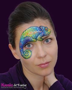 Cameleon Chameleon Face Paint, Gecko Face Paint, Lizard Face Paint, Dinosaur Face Painting, Animal Face Paintings, Face Painting Tips, Adult Face Painting, Christmas Face Painting, Face Paints