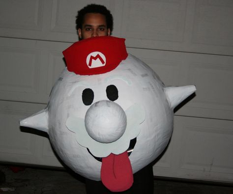 Boo Mario Costume: This is my completely home-made Boo Mario costume. The Boo (ghost) is a Mario Bros. video game staple from very early on, but this particular version is a power up attained in Super Mario Galaxy where Mario turns into a Boo by going into a haunted... Mario Costume Diy, Mario Kart Costumes, Boo Mario, Mario Halloween Costumes, Boo Costume, Mario Costume, King Boo, Super Mario Galaxy, Witch Costumes