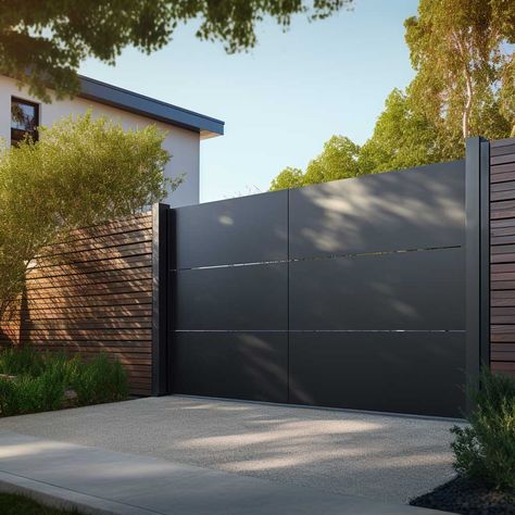 How to Choose the Perfect Garage Gate Design for Your Home • 333+ Art Images Side Gates Ideas Modern, Modern Gate Design Entrance, Garage Gate Design, Modern House Front Gate Design, House Front Gate, Contemporary Gates, House Fence, Garage Gate, Gate Lights