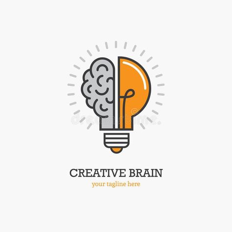 Logo with a half of light bulb and brain vector illustration Light Bulb Logo, Brain Vector, Education Logo Design, Brain Logo, Typographic Logo Design, Logo Design Set, Find Logo, Logo With A, Typographic Logo