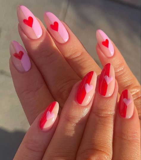 Valentines Day Nails No French Tip, Valentines Day Nails Different Colors, Valentine’s Gel Nails, Cute Basic Valentines Day Nails, Valentines Gel X Nails, Valentine Nail Inspo Simple, Short Nail Valentines Day, Valentines Almond Nails Designs, Cute And Simple Valentines Day Nails