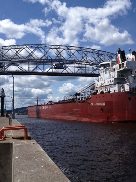 Ship coming into the Duluth, MN harbor. #duluthmn Travel Minnesota, Minnesota Travel, Minnesota Home, Duluth Mn, Ground Level, Up North, Bay Bridge, How To Level Ground, North Shore