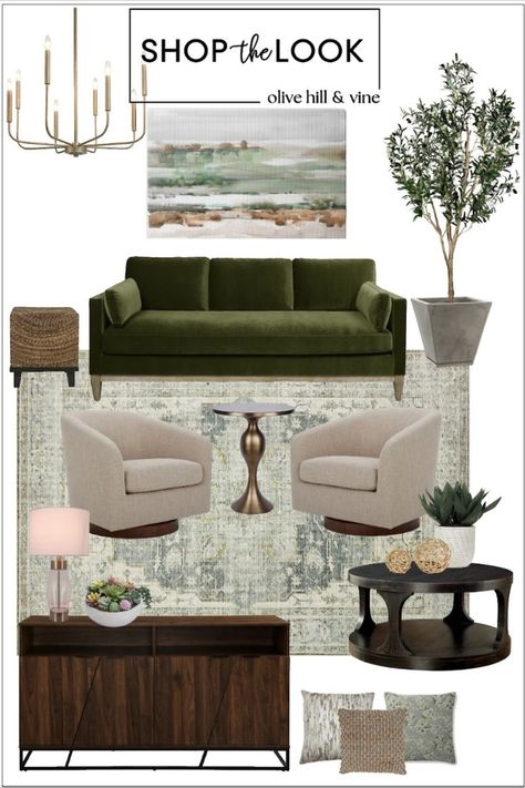 Green Color Palette Living Room, Green Sofa Decor, Green Couch Living Room, Sage Green Living Room, Green Sofa Living Room, Green Living Room Decor, Earthy Living Room, Color Palette Living Room, Living Room Decor Inspiration