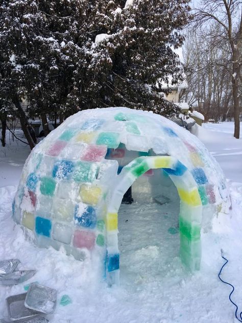 Step By Step Instructions To Build An Ice Block Igloo - 50 Campfires Backyard Igloo Diy, How To Build An Igloo, Snow Igloo Diy How To Build, Snow Building Ideas, Snow Igloo, Build An Igloo, Winter Activity Ideas, Diy Igloo Outdoor, Diy Igloo