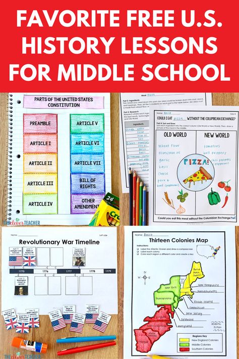 Free History Lesson Archives - The Clever Teacher Middle School American History, Constitution Activities Middle School, History Lessons High School, Middle School History Classroom, Middle School Us History, Middle School History Activities, Teaching Social Studies Middle School, Middle School Social Studies Classroom, History Teacher Classroom