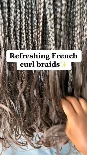 How To Take Care Of French Curls, French Curl Braids Styling, Curled Braids Hairstyles, French Curls Maintenance, Corn Row Braids Curly Hair, How To Curl French Braids, 30 Inch French Curl Braids, Styling French Curls Braids, Styles For French Curls