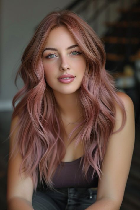 13 Inspiring Pink Hair Color Ideas - NeedleStar Dusty Pink Blonde Hair, Caramel And Pink Hair, Light Brown Pink Highlights, Short Dusty Pink Hair, Pink Hair Over 40 For Women, Pink Hair For Fall, Pink Hair Balayage Blonde, Copper Rose Gold Hair Formula, Ashy Pink Hair Balayage