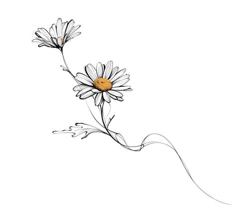 Mother Daughter Daisy Tattoo, Flower Text Tattoo, Daisy Tattoo Designs, Daisy Flower Tattoos, Daisy Drawing, Wildflower Tattoo, Tattoos For Women Flowers, Daisy Tattoo, Tasteful Tattoos