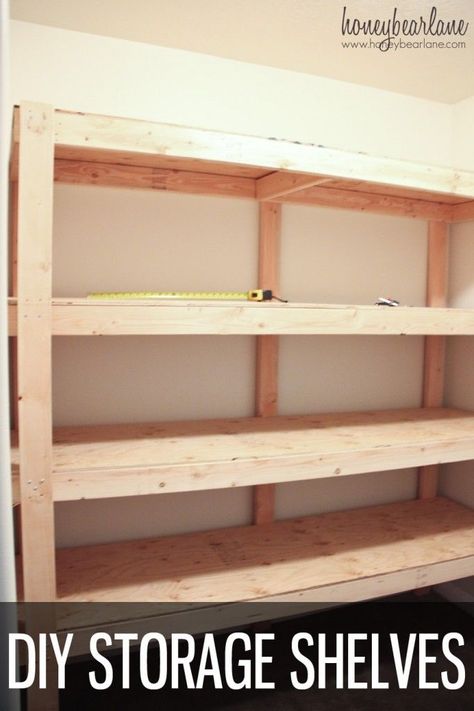 DIY STORAGE SHELVES #diy #diyprojects #storage #organization Basement Organization, Diy Storage Shelves, Room Storage Diy, Garage Storage Shelves, Diy Budget, Basement Storage, Large Pantry, Cold Room, Diy Garage Storage