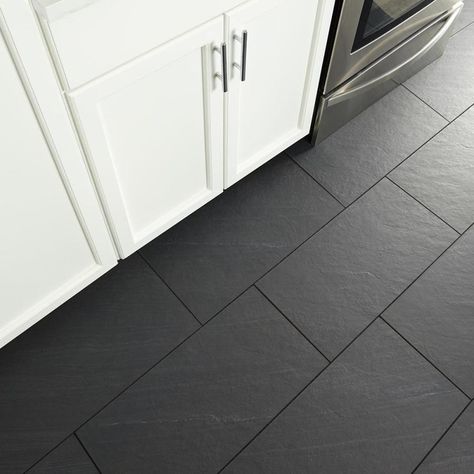 Product Image 4 Slate Bathroom Floor, Slate Floor Tile, Dark Tile Floors, Black Bathroom Floor, Slate Bathroom, Transitional Tile, Slate Tile Floor, Slate Floor, Black Floor Tiles