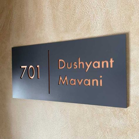 Entrance Name Plate Design Modern, Apartment Name Plate Design, House Name Plate Design Outdoor, Modern House Name Plate Design, Wooden Name Plates For Home, House Name Plate Design, Name Plate For Home Modern, Name Plate For Home, Modern House Names