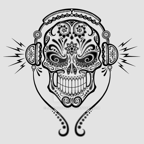 Mayan Empire, Tattoo Painting, Skull Coloring Pages, Sugar Skull Design, Sugar Skull Tattoos, Mexican Skulls, Candy Skulls, Music Tattoo, Sugar Skull Art