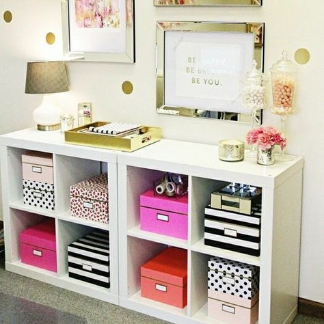 Pretty patterned storage Ikea Bookcase, Craft Room Office, Home Office Ideas, Decor Minimalist, Office Inspiration, My Office, Office Organization, 인테리어 디자인, Decor Rustic