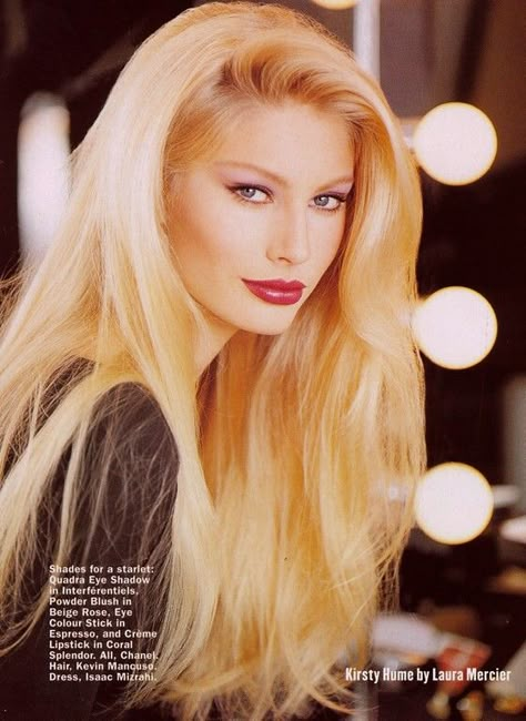 Oh her hair, I've always loved her hair! Kirsty Hume, 90s Model, 90s Supermodels, Glam Hair, 90s Hairstyles, Gisele Bündchen, Linda Evangelista, Claudia Schiffer, Long Blonde