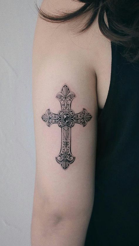 40+ Inspiring Cross Tattoo Designs - The XO Factor Irish Cross Tattoo, Pretty Cross Tattoo, Black Cross Tattoos, Cross Tattoo Neck, Cross With Wings Tattoo, Crucifix Tattoo, Xo Tattoo, Unique Cross Tattoos, Celtic Cross Tattoos