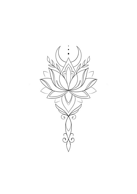 Lotus Chest Tattoo For Women, Lotus Drawing Tattoo, Lotus Chest Tattoo, Bhuddist Tattoos, Ornamental Lotus Tattoo, Mandala Lotus Tattoo, Lotus Unalome Tattoo, Tattoo Bein Frau, Lotusblume Tattoo