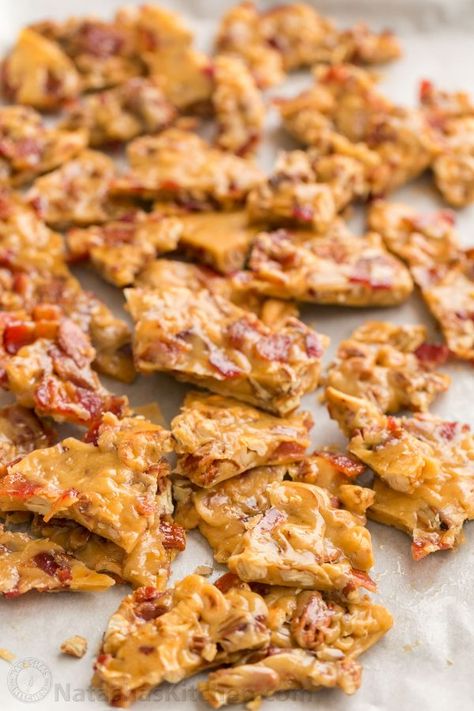 This Candied Bacon Brittle is loaded with nuts and candied bacon. It's unusual but CRAZY GOOD! Candied Bacon Brittle is a wonderful homemade gift idea! | natashaskitchen.com Bacon Brittle Recipe, Amish Butter, Homemade Gift Idea, Peanut Brittle Recipe, I Really Want You, Brittle Recipes, Comfort Desserts, Butter Milk, Quick Healthy Breakfast