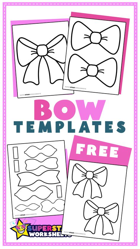 🎀 Free printable bow templates for all your crafting and cut out activities! #superstarworksheets #cute #FreePrintables #Crafts #diy #paper Christmas Hair Bow Templates Free Printable, Bow Templates Printable Free, Free Bow Template Printable, Paper Bows Diy Templates, Paper Bow Template Printable, Bow Cutout Template, Cheer Bow Template Free Printable, Bow Tie Template Free Printable, Bow Template Printable Free